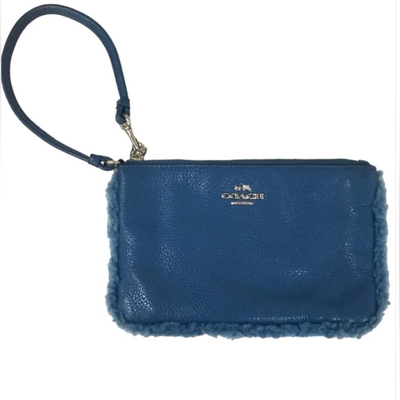 Coach Handbags - RARE Coach Blue Fur Accent Wallet Clutch Wristlet Coin Purse Bag